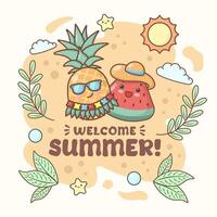 summer vibes party beach watermelon and banana watermelon with cute facial expressions and pastel colour vector