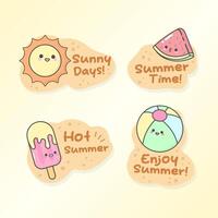 summer beach party sticker sun ice cream watermelon ball with cute facial expressions and pastel colour vector