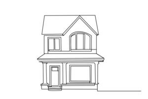 two storey detached wooden villa house building example line art vector