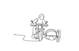 man driving old vintage motorcycle driving line art design vector