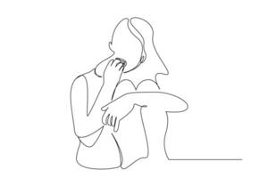 sick woman stressed fussy eating her nails illness line art vector