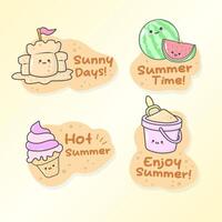 summer beach party sticker sun ice cream watermelon ball with cute facial expressions and pastel colour vector