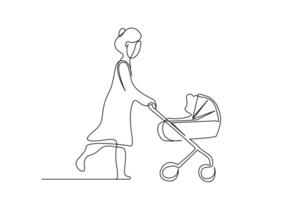 madre niño caminando fuera de en el parque en el paseante juntos línea Arte vector