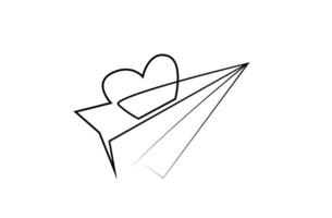 heart icon in paper airplane send love message line art vector