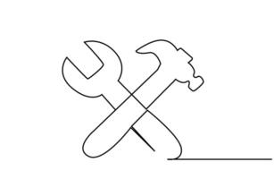 hammer wrench service fix industry business object setup line art design vector