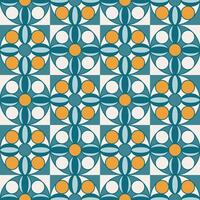 Arabic geometric mosaic printable seamless pattern with abstract Moroccan print in blue and orange colors. Ramadan Kareem Traditional Islamic art Illustration background vector