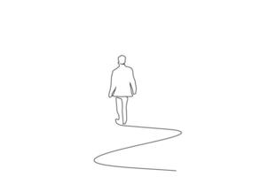 human person thoughtful walking away in nature full body length lifestyle line art vector