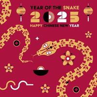 Happy Chinese new year 2025 Snake Zodiac sign, modern flat art design vector