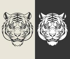 black and white tiger face silhouette vector