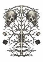 Surreal art nature and skull design by hand drawing on paper. vector