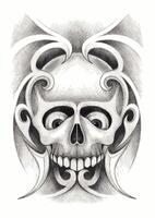 Skull tattoo surreal art design by hand drawing on paper vector