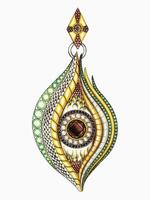 Jewelry design surreal eye pendant sketch by hand drawing on paper. vector