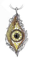 Jewelry design fancy eye pendant sketch by hand drawing on paper. vector