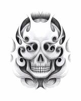 Skull tattoo design by hand drawing on paper vector