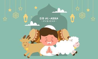 santo eid Alabama adha Mubarak linda bandera dibujos animados garabatear vector