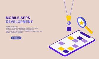 Landing page template for mobile app development vector