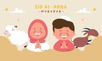 Holy Eid Al Adha Mubarak Cute Banner Cartoon doodle vector