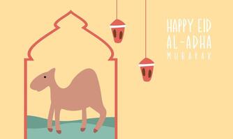 Holy Eid Al Adha Mubarak Cute Banner Cartoon doodle vector