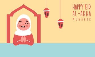 Holy Eid Al Adha Mubarak Cute Banner Cartoon doodle vector