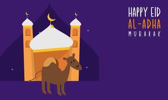 Holy Eid Al Adha Mubarak Cute Banner Cartoon doodle vector