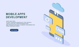 Landing page template for mobile app development vector