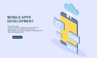 Landing page template for mobile app development vector