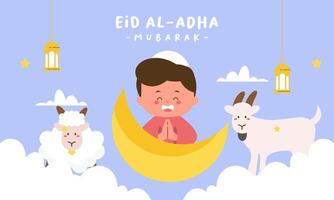 Holy Eid Al Adha Mubarak Cute Banner Cartoon doodle vector