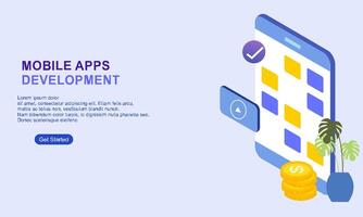 Landing page template for mobile app development vector