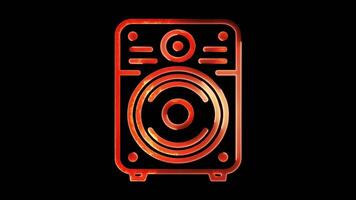Glowing looping icon music, song, musical instrument effect, black background. video