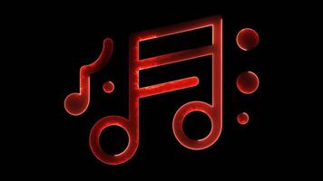 Glowing looping icon music, song, musical instrument effect, black background. video