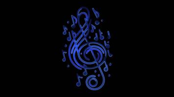 Glowing looping icon music, song, musical instrument effect, black background. video