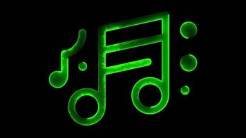 Glowing looping icon music, song, musical instrument effect, black background. video