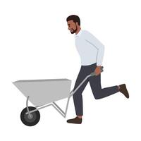 Man pushing wheelbarrow. vector