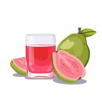 Full glass of pink freshly and healthy squeezed guava juice isolated on white background. illustration in flat style with tropical drink. Summer clipart for card, banner, flyer, poster design vector