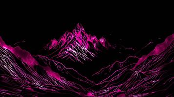 Glowing looping icon mountain scenery effect, black background. video