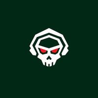 red-eyed skull logo design using headphones vector