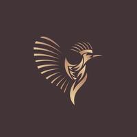 picoteo pájaro logo diseño en moderno minimalista oro color vector