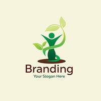 plant logo design with a growing human icon vector