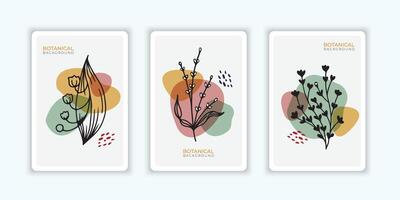 Botanical wall art set collection. Line art drawing of leaves with abstract shapes. Abstract Plant Art Design for prints, covers, wallpaper, other minimal and natural wall art. vector