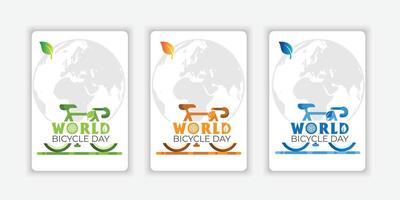 Set World Bicycle Day Poster with colorful silhouette. colorful bicycle icon. Bike silhouette isolated on a green background. Bicycle Day Poster vector