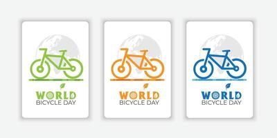 conjunto mundo bicicleta día póster con vistoso silueta. vistoso bicicleta icono. bicicleta silueta aislado en un verde antecedentes. bicicleta día póster vector