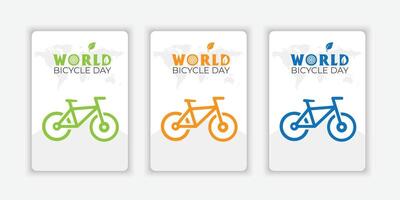 conjunto mundo bicicleta día póster con vistoso silueta. vistoso bicicleta icono. bicicleta silueta aislado en un verde antecedentes. bicicleta día póster vector