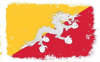 Vintage flat design grunge Bhutan flag background vector