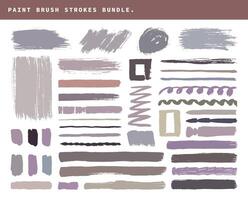 Abstract hand drawn brush strokes element set. Freehand paint brushes design bundle. Creative shape template. Straight lines, zigzag, square, wavy, and color block. vector