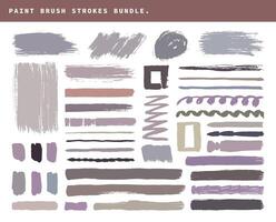 Abstract hand drawn brush strokes element set. Freehand paint brushes design bundle. Creative shape template. Straight lines, zigzag, square, wavy, and color block. vector