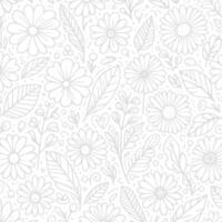 Simple Intricate Monochromatic Floral Pattern Texture with Outlined Flowers and Leaves vector