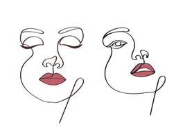 Feminine poster set. Women line art face artwork. vector