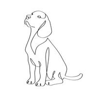 Continuous single line art of dog line art. Pet portrait looking sky thinking pose elegant minimalist linear artwork. vector