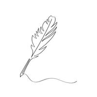 Bird Feather ink calligraphy pen continuous single line minimalist outline drawing. vector