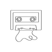 Cassette player tape continuous one line drawing. Vintage retro player song elements outline. vector